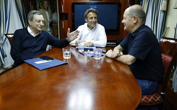 ოლაფ შოლცი, ემანუელ მაკრონი და მარიო დრაგი კიევში ჩავიდნენ