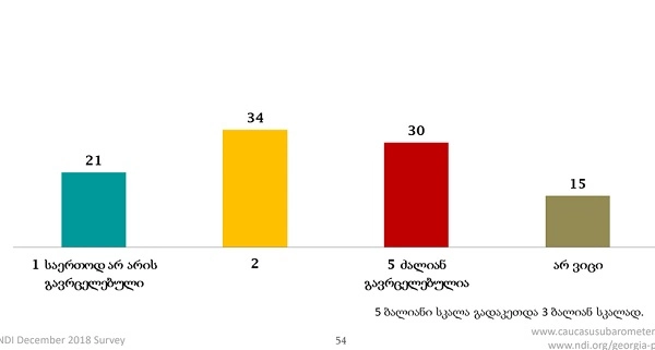 რესპოდენტთა 30% -ის აზრით, საქართველოში კორუფცია ძალიან გავრცელებულია - NDI
