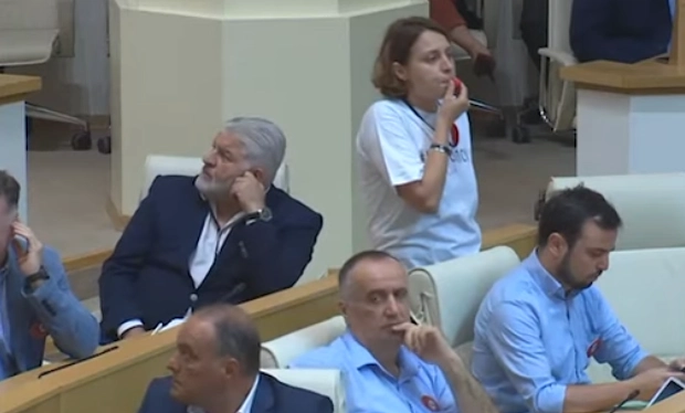 პარლამენტში სხდომის დაწყება ხმაურისა და სტვენის გამო ვერ ხერხდება